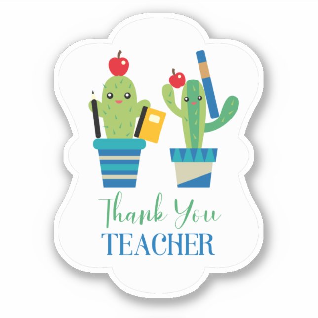 Cute Fun Cactus Thank You Teacher Vinyl Stickers (Front)