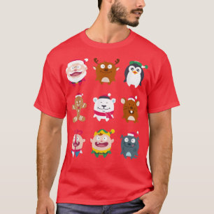 Cute Fun Christmas Characters Happy Holidays Merry T-Shirt