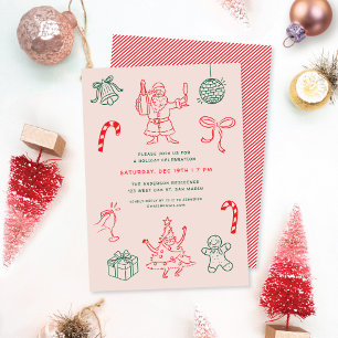 Cute Fun Christmas Doodles Holiday Party Invitation