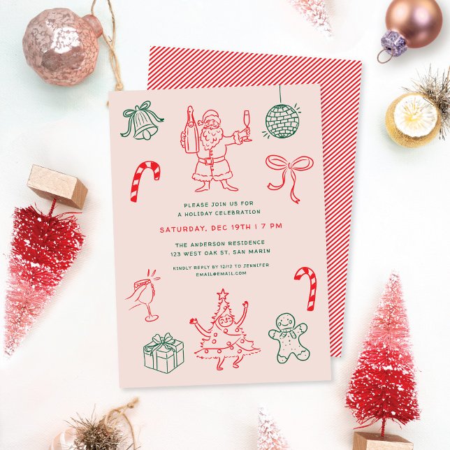 Cute Fun Christmas Doodles Holiday Party Invitation (Creator Uploaded)