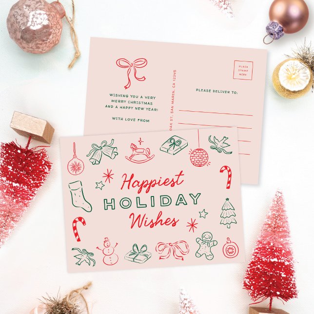Cute Fun Christmas Doodles Non-Photo Holiday Card (Creator Uploaded)