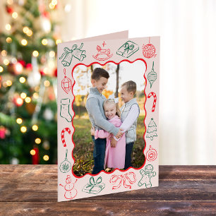Cute Fun Christmas Doodles Photo Holiday Card
