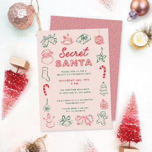 Cute Fun Christmas Doodles Secret Santa Holiday Invitation