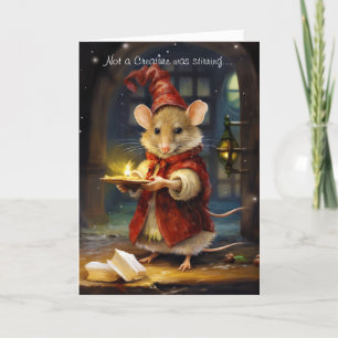 Cute Fun Christmas Mouse with Script Holiday Card