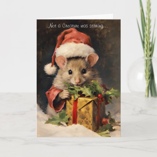 Cute Fun Christmas Mouse with Script Holiday Card (Front)