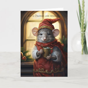 Cute Fun Christmas Mouse with Script Holiday Card