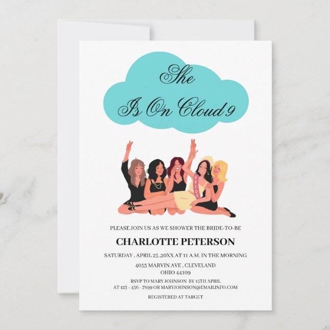 Cute & Fun Cloud 9 Bridal Shower Invitation (Front)