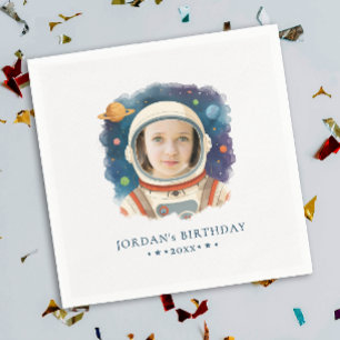 Cute Fun Colorful Astronaut Photo Planets Photo Napkin
