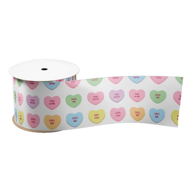 Cute fun colourful conversation hearts pattern satin ribbon (Spool)