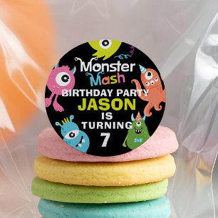Cute Fun Colourful Monster Mash Birthday Party Classic Round Sticker
