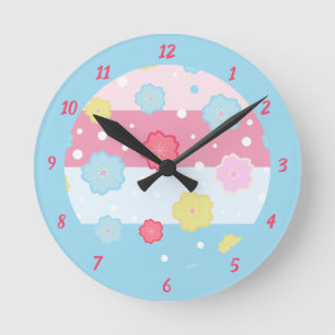Cute Fun Colourful Pastel Design Pattern Round Clock