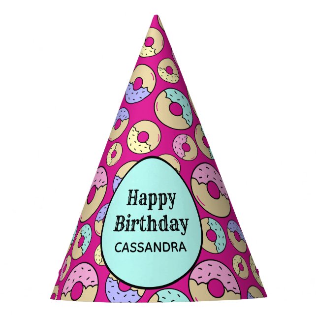 Cute Fun Colourful Sprinkle Doughnut Pattern Magen Party Hat (Front)