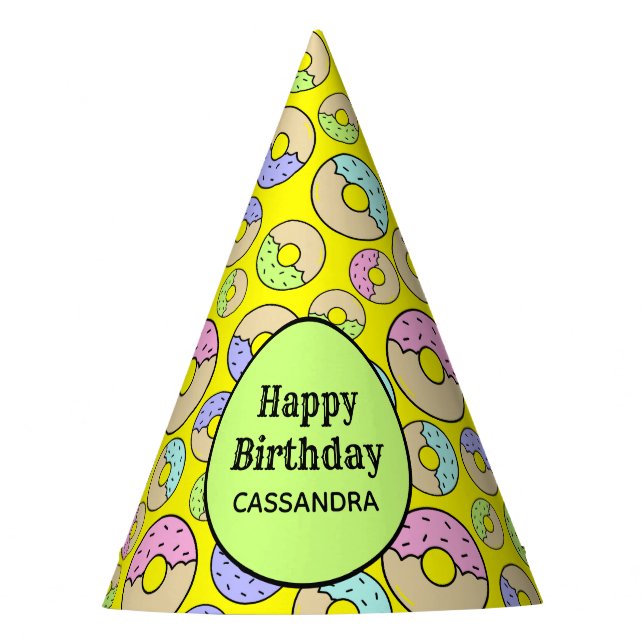 Cute Fun Colourful Sprinkle Doughnut Pattern Yello Party Hat (Front)