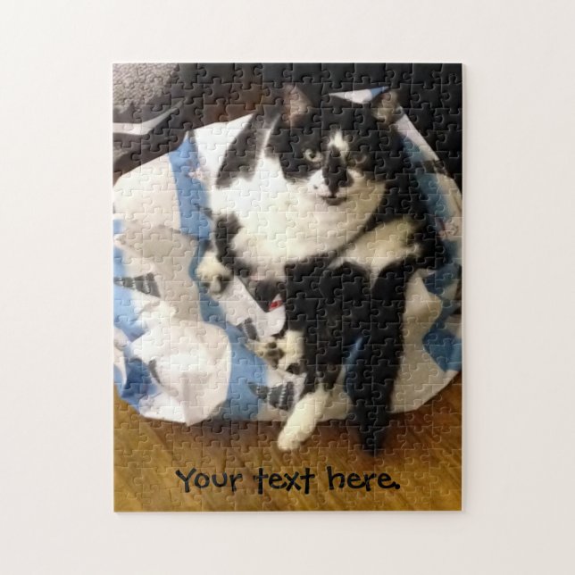 Cute Fun custom Tuxedo Cat Christmas Puzzle (Vertical)