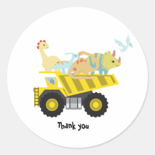 Cute fun dinosaur tractor truck school Birthday Classic Round Sticker