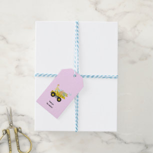 Cute fun dinosaur tractor truck school Birthday Gift Tags