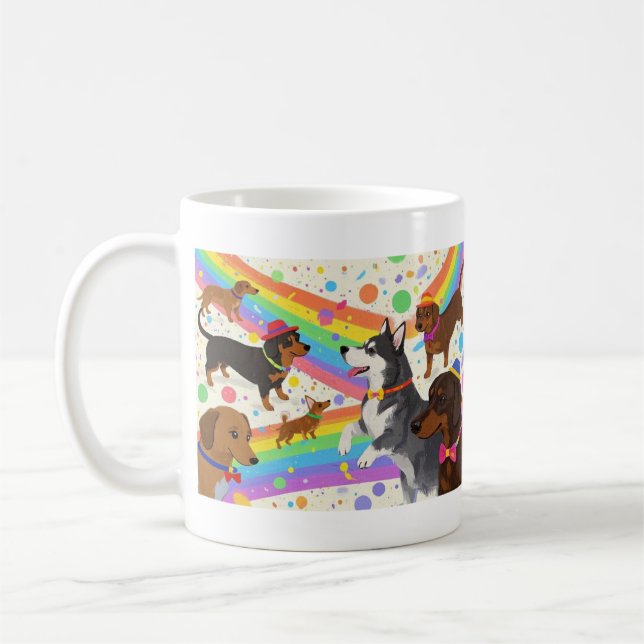 Cute fun dogs with rainbow  coffee mug (Left)