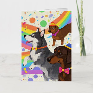 Cute fun dogs with rainbow  foil greeting card