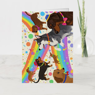 Cute fun dogs with rainbow foil greeting card