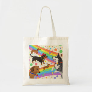Cute fun dogs with rainbow  tote bag