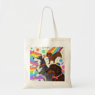 Cute fun dogs with rainbow tote bag