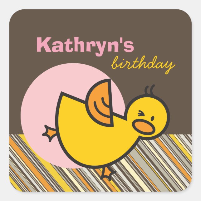 Cute Fun Duckies Ducks Children Kid Birthday Party Square Sticker (Front)