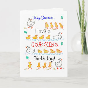 Cute Fun Ducklings Quacking Birthday, for Grandson Card