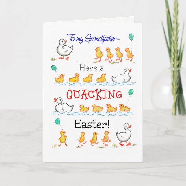 Cute Fun Ducklings Quacking Easter, Grandfather Holiday Card (Front)