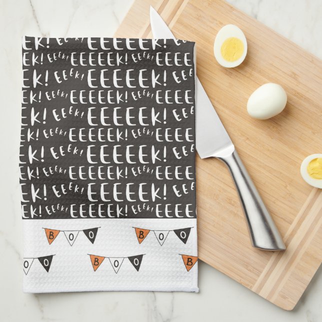Cute Fun Eeek Boo Banner Halloween Tea Towel (Quarter Fold)