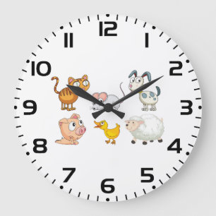 Cute Fun Farm Animals Large Clock