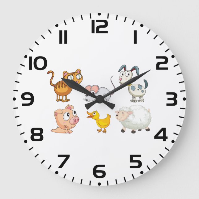 Cute Fun Farm Animals Large Clock (Front)
