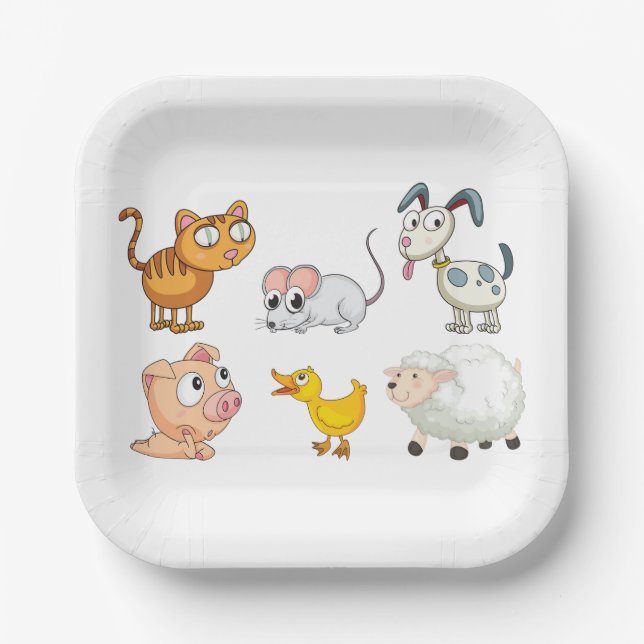 Cute Fun Farm Animals Paper Plate (Front)