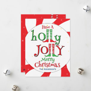 Cute Fun Festive Holly Jolly Elf Merry Christmas Holiday Card