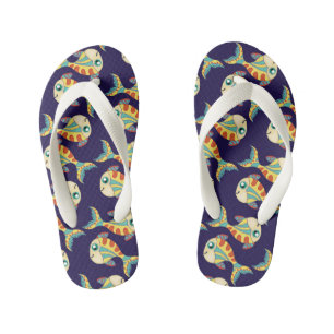 Cute Fun Fish Pattern Navy Blue Kid's Thongs
