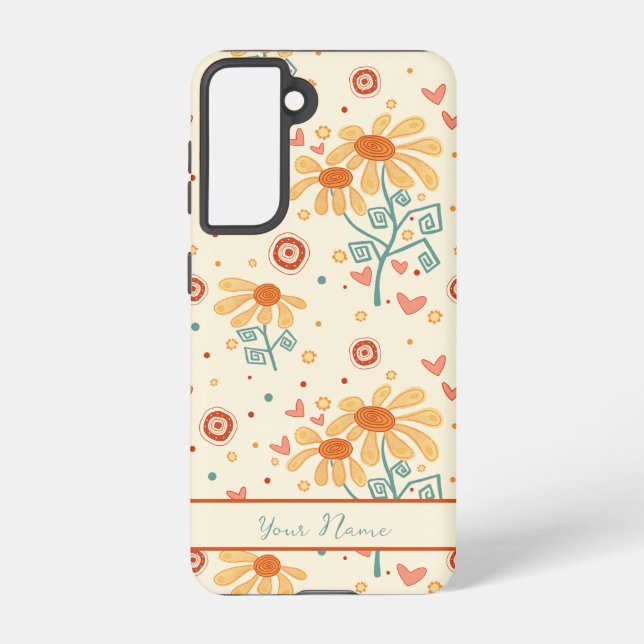 Cute Fun Floral Pattern Customised Name Samsung Galaxy S21 Case (Back)