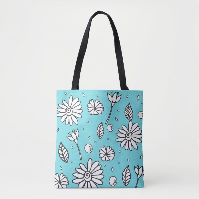 Cute Fun Flower Summer Tote In Turquoise Bag (Front)