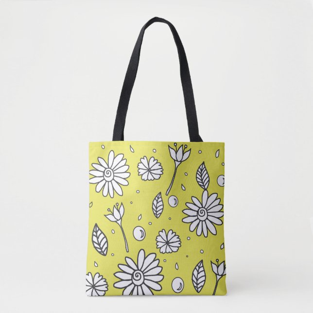 Cute Fun Flower Summer Tote In Yellow Bag (Front)