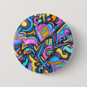 Cute Fun Funky Colorful Bold Whimsical Shapes 6 Cm Round Badge