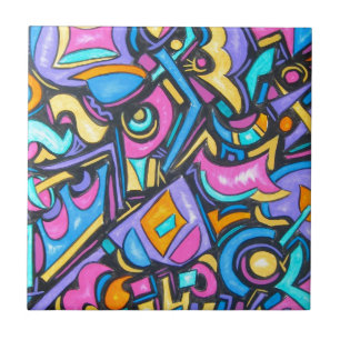 Cute Fun Funky Colourful Bold Whimsical Shapes Ceramic Tile