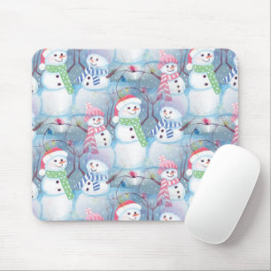 Cute Fun Funny Christmas Holiday Snowmen Pattern Mouse Pad