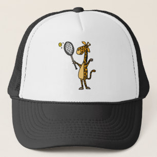 Cute Fun Giraffe Playing Tennis Cartoon Trucker Hat