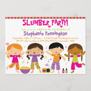 Cute fun girl's birthday slumber party invitation