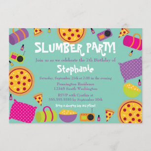 Cute fun girl's birthday slumber party invitation