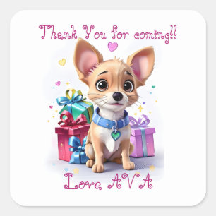Cute Fun Girly Chihuahua Birthday Party Favour Bag Square Sticker