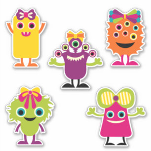 Cute fun girly colourful happy monsters hair bows
