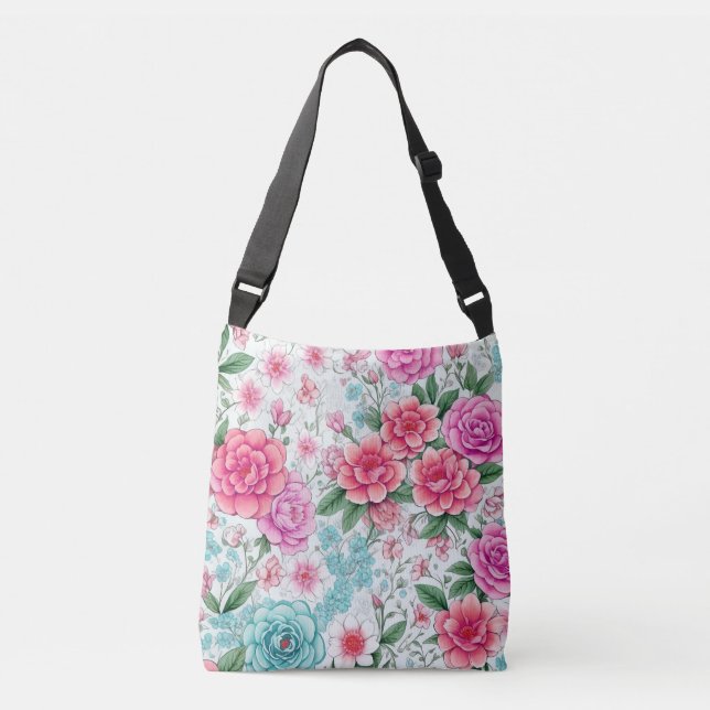 Cute Fun Girly Floral  Crossbody Bag (Front)