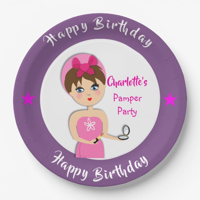 Cute Fun Girly Pamper Spa Party Personalised Paper Plate (Front)