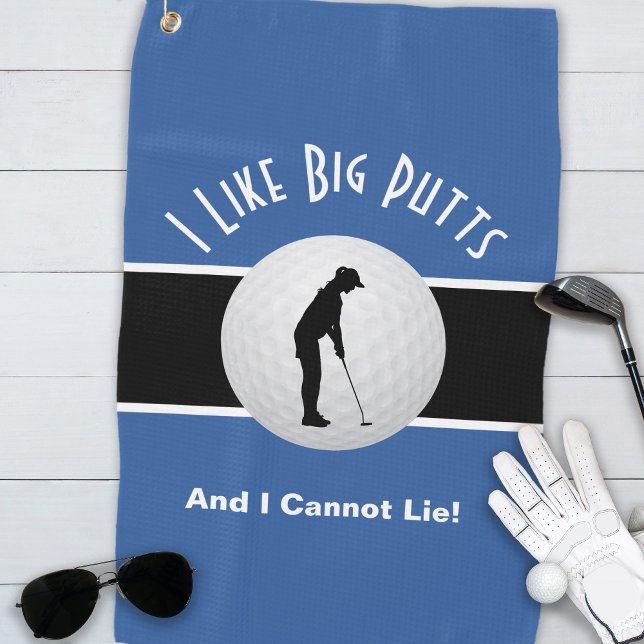 Cute Fun GoIfer Humour I Like Big Putts Classic Golf Towel (I Like Big Putts And I Cannot Lie!  Cute golf towel for her.  All colors are customizable!)