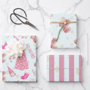 Cute Fun Gold Foil Pink Frost White Christmas  Wrapping Paper Sheet