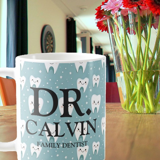 Cute Fun Green Tooth Dentist Pattern  Coffee Mug (Creator Uploaded)